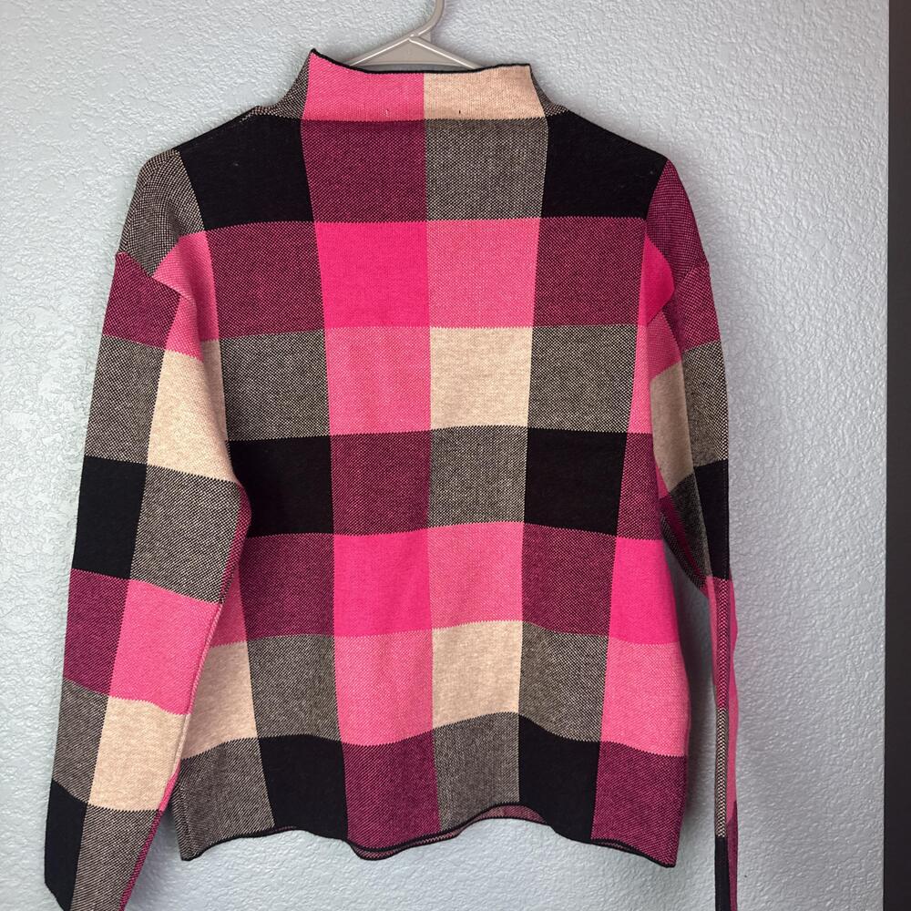 Tahari Sweater Womens XS Pink Plaid Mock Neck Long Sleeve Knit Pullover Top - Picture 10 of 10